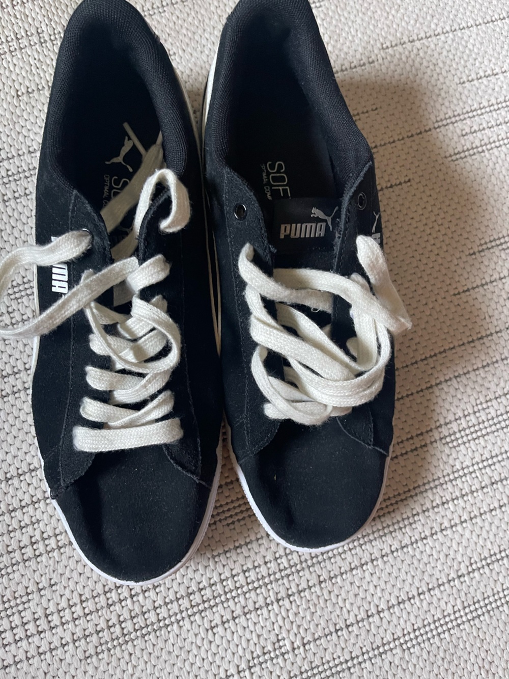 Puma Women’s Black Suede Sneakers with White Laces